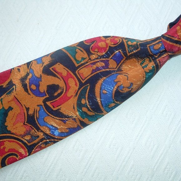 Vintage Silk Tie Black Yellow With Paisley ANNA SURKAMP  ANNE SURKAMP KREMER retro 100% silk tie Germany